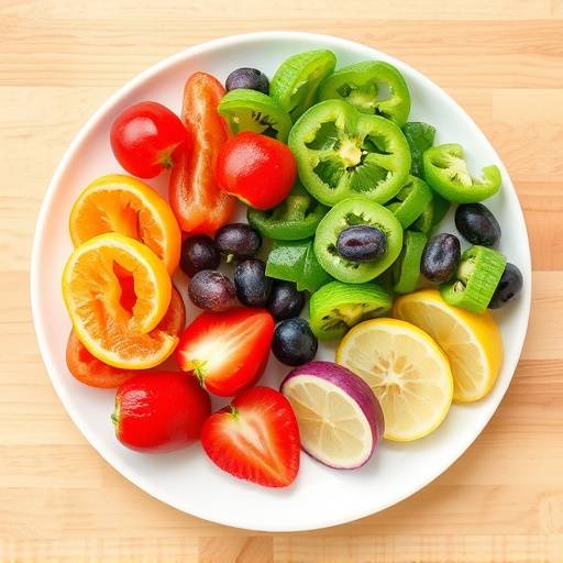 A colorful plate of fruits, vegetables, and whole grains representing a balanced diet for optimal nutrition.