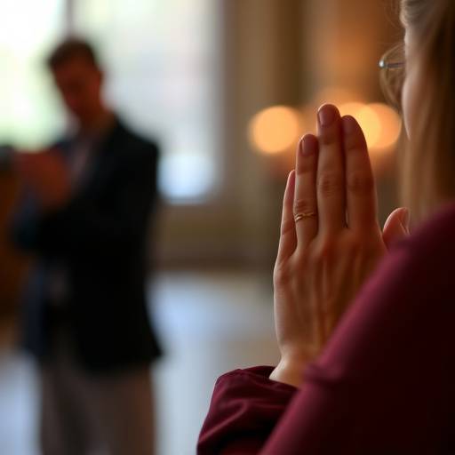 Person expressing gratitude with hands in prayer position